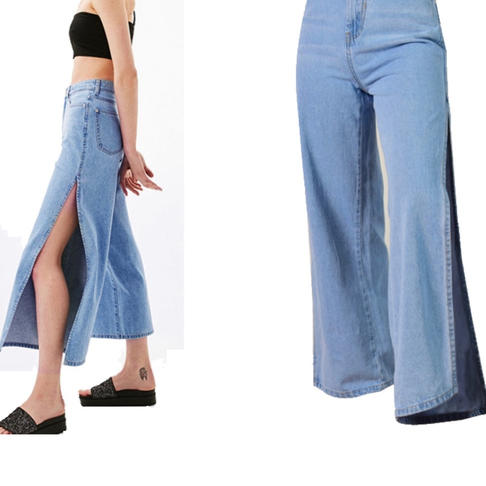 Top Trend Denim wide jeans with a high side slit. Size 36